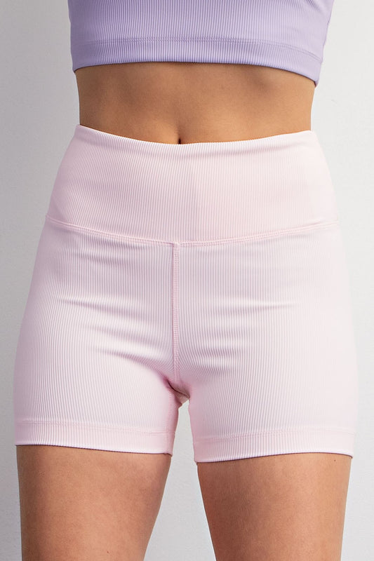 Pink Ribbed Biker Side Pocket Short