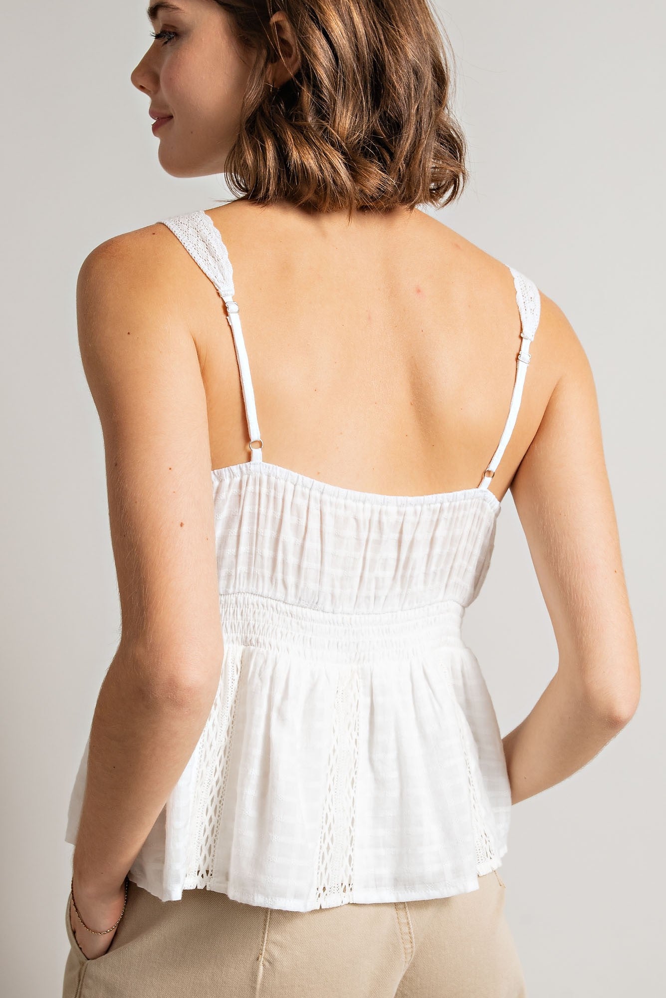 White Textured Lace Strap Top