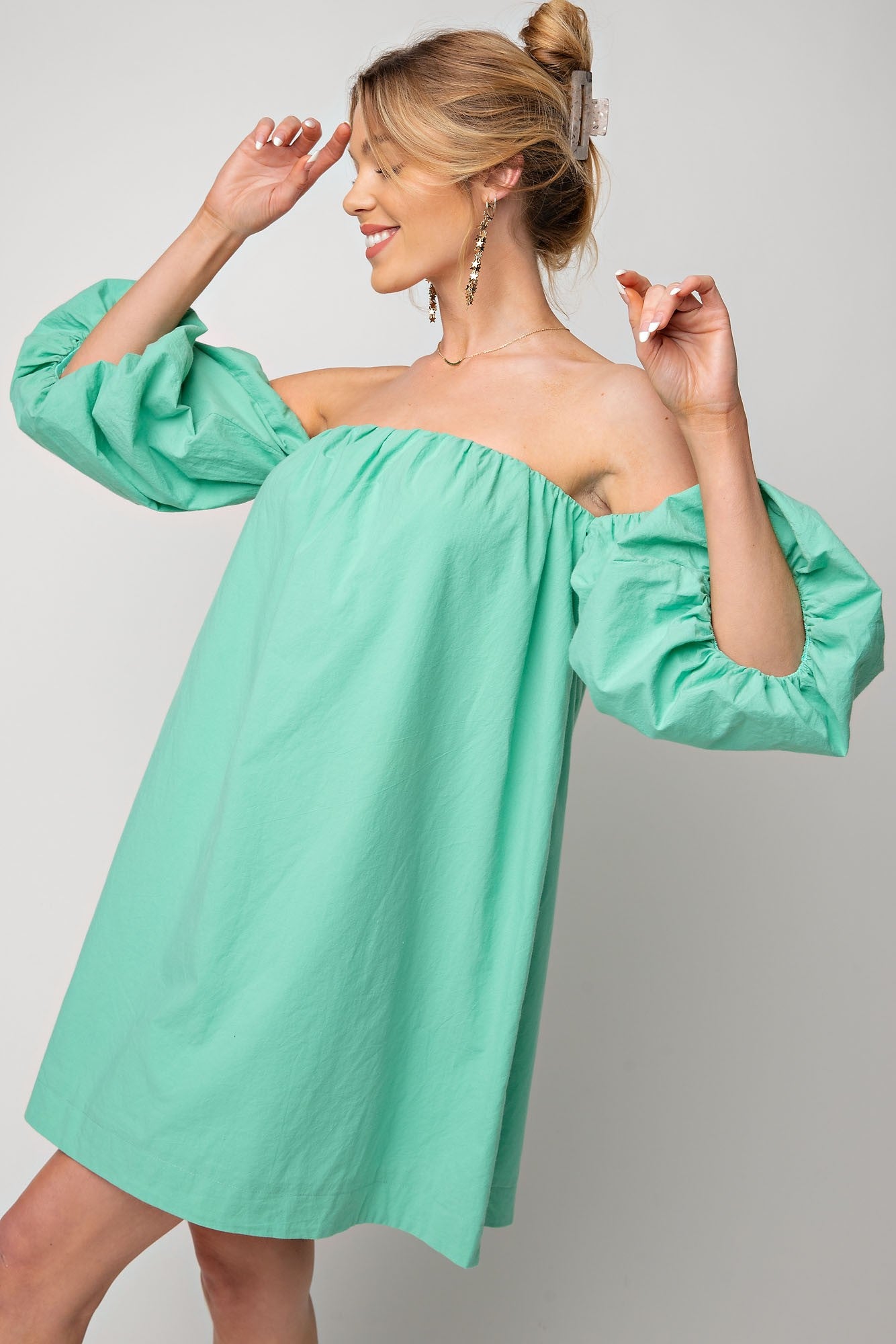 Pistachio Washed Off Shoulder Dress