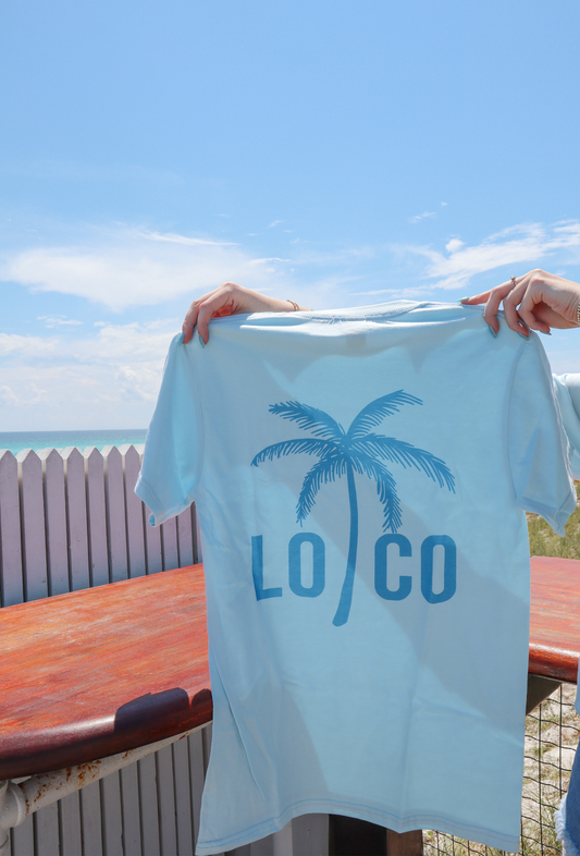 Loco 30A Wave and Palm Tee (Light Blue)